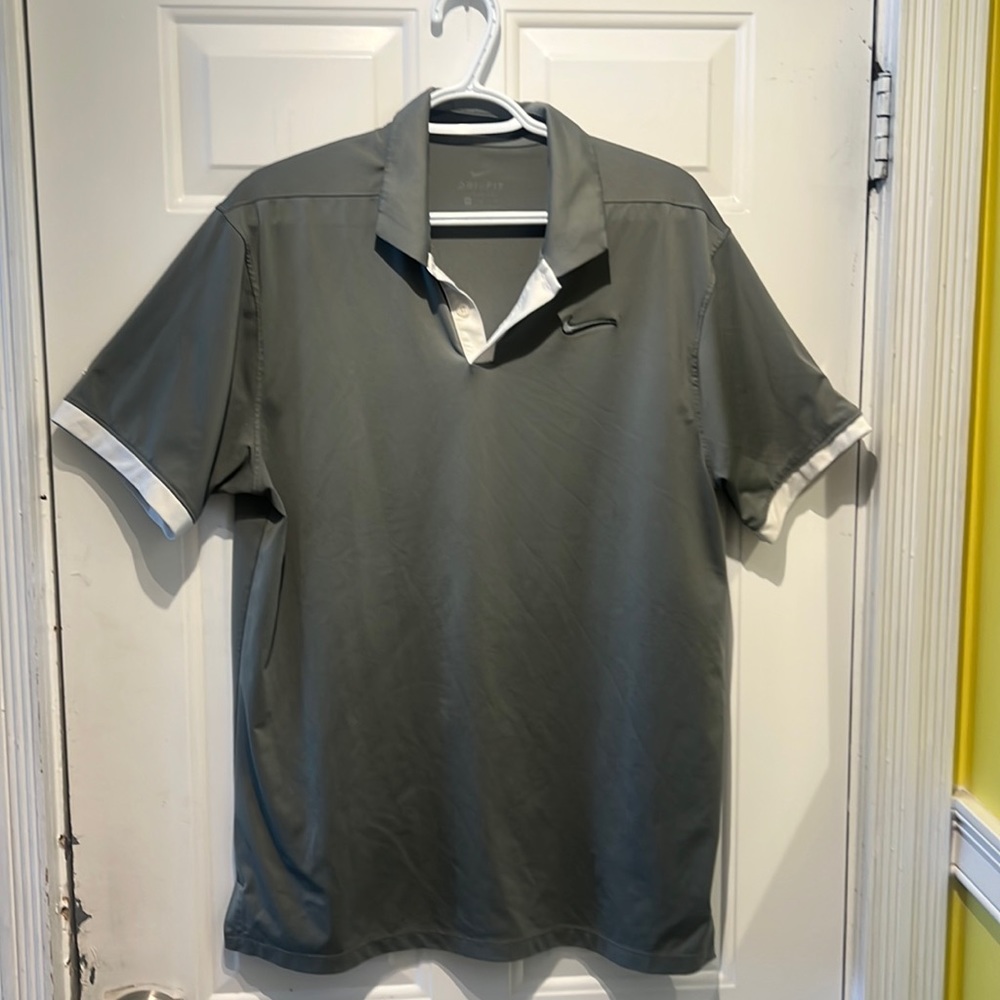 Nike Men's Size L Golf Polo Shirt, Green with White Trim